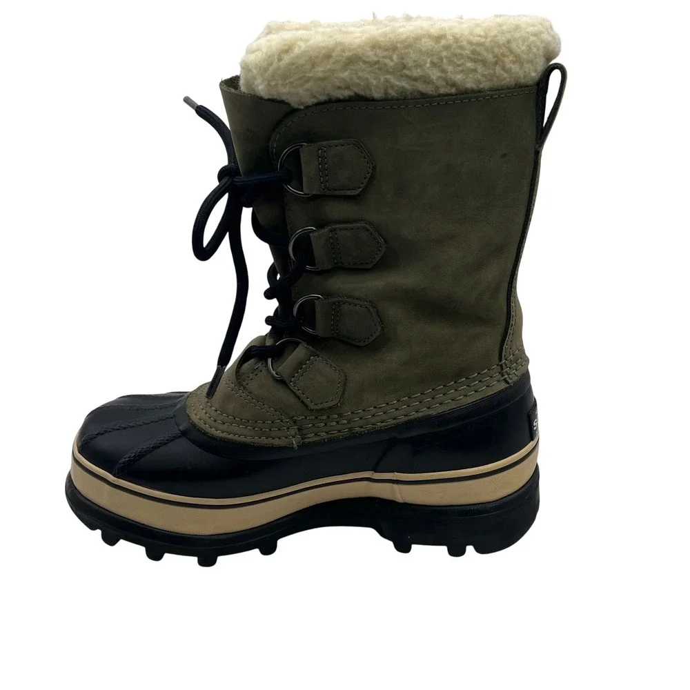 Sorel‎ Caribou Waterproof Winter Boots Women's Size 6 Tan Green Fur Lined